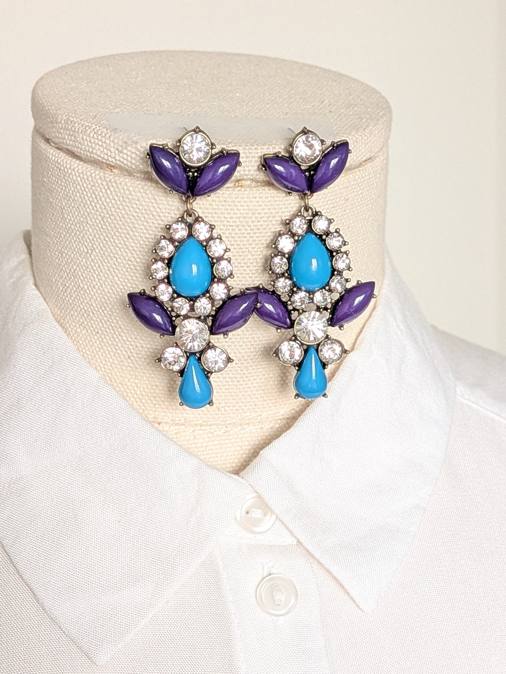 Purple Blue Geometric Chandelier Statement Drop Earrings